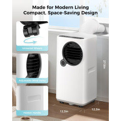 Climatiseur portable 16 000 BTU 6 en 1 avec application WiFi pour grandes pièces jusqu'à 750 m², mode veille silencieux
