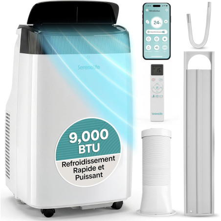 SereneLife Climatiseur Mobile 9000 BTU WiFi – Climatiseur Portable sans Unité Extérieure, Mode Nuit