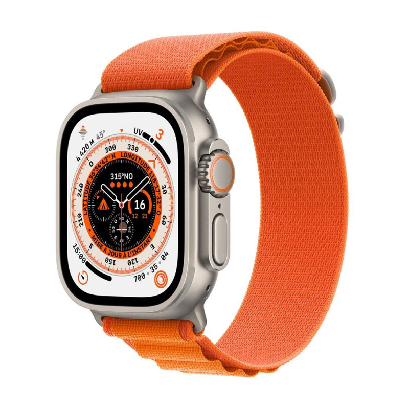Apple Watch Ultra + Cellular, boîtier Titane 49mm avec Boucle Alpine Orange Taille M