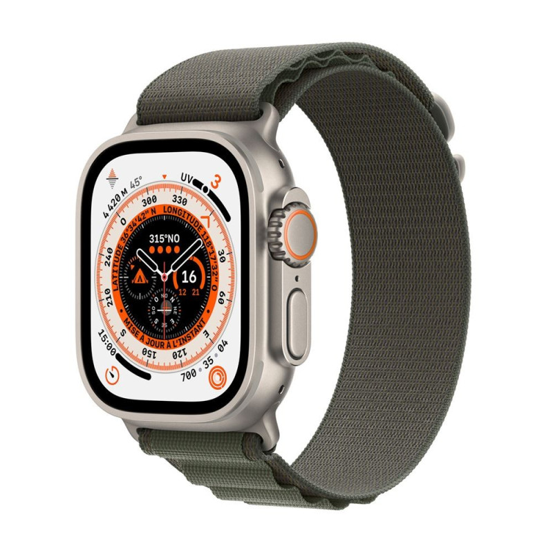 Apple Watch Ultra + Cellular, caja de titanio de 49 mm con hebilla verde alpina tamaño M