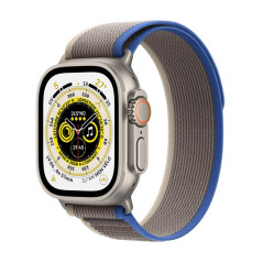 Apple Watch Ultra + Cellular, caja de titanio de 49 mm con hebilla azul / gris Trail tamaño M / L