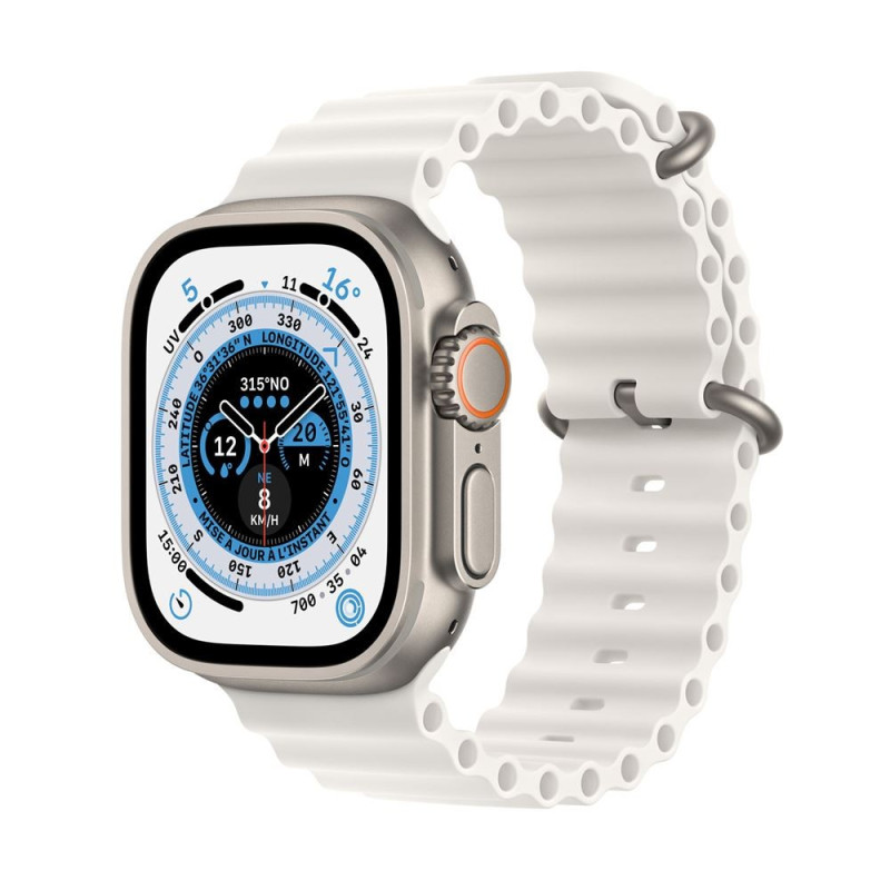 Apple Watch Ultra + Cellular, caja de titanio de 49 mm con correa para el océano blanco
