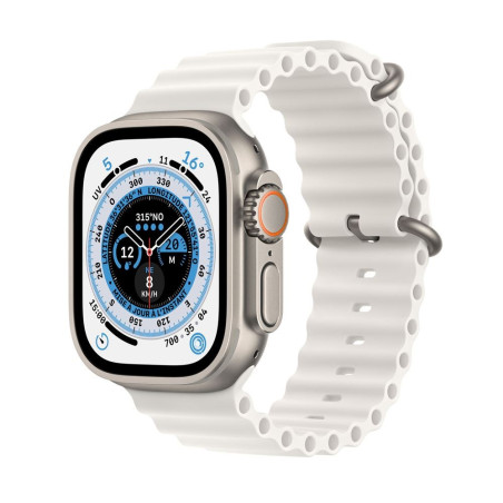 Apple Watch Ultra + Cellular, caja de titanio de 49 mm con correa para el océano blanco