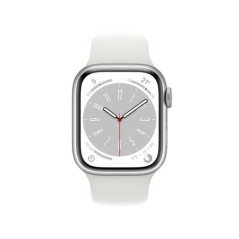 Apple Watch Series 8 GPS, boîtier Aluminium Argent 41mm avec Bracelet Sport Blanc
