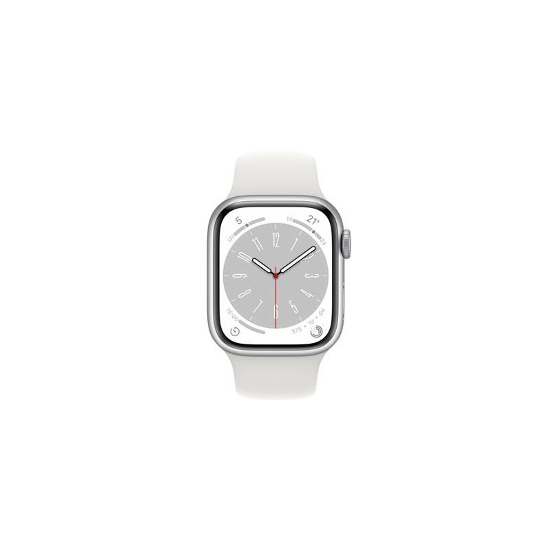 Apple reloj Serie 8 GPS, caja de aluminio plateado de 41 mm con correa deportiva blanca