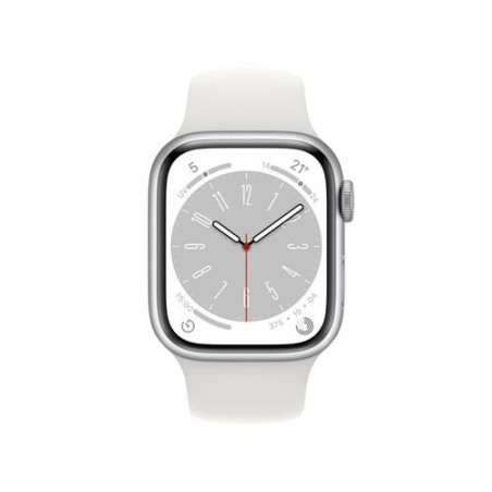 Apple Watch Series 8 GPS, boîtier Aluminium Argent 41mm avec Bracelet Sport Blanc