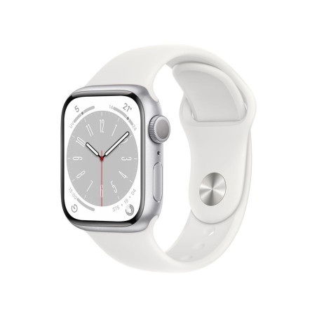 Apple reloj Serie 8 GPS, caja de aluminio plateado de 41 mm con correa deportiva blanca