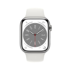 Apple Watch Series 8 GPS + Cellular, boîtier Aluminium Argent 45mm avec Bracelet Sport Blanc