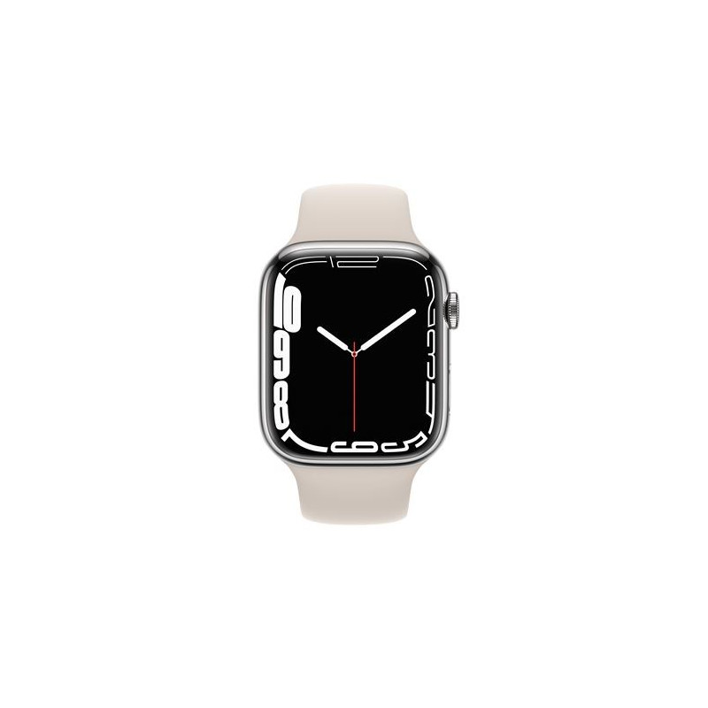 Apple Watch Series 7 GPS + Cellular, caja de acero inoxidable plateado de 45 mm con correa deportiva Stellar Light