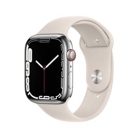 Apple Watch Series 7 GPS + Cellular, caja de acero inoxidable plateado de 45 mm con correa deportiva Stellar Light