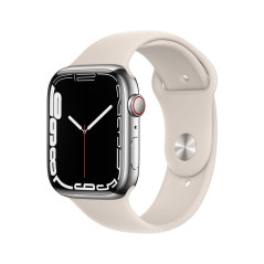 Apple Watch Series 7 GPS + Cellular, boîtier Acier Inoxydable Argent 41mm avec Bracelet Sport Lumière Stellaire