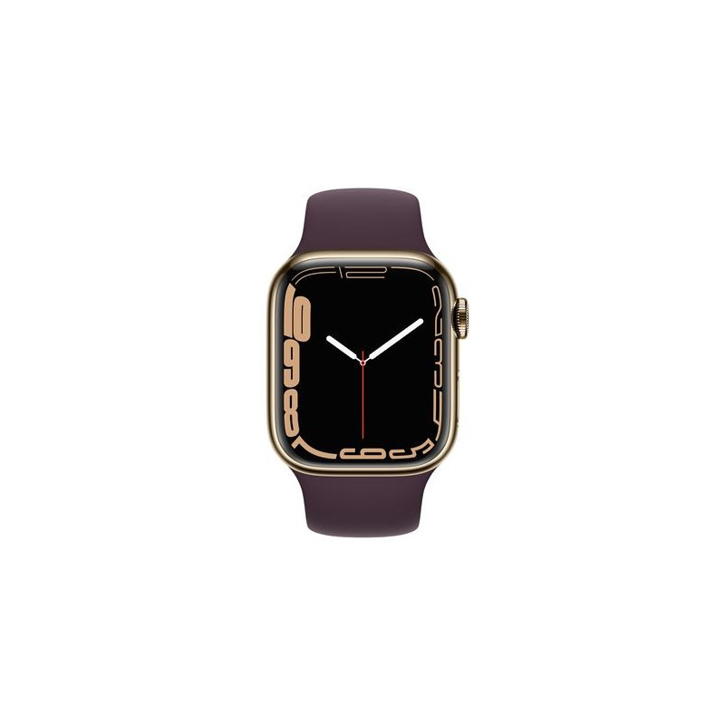 Apple Watch Series 7 GPS + Cellular, caja de acero inoxidable de oro de 41 mm con correa de cereza negra Apple Watch Series 7 GPS + Cellular, caja de acero inoxidable de oro de 41 mm con correa de cereza negra
