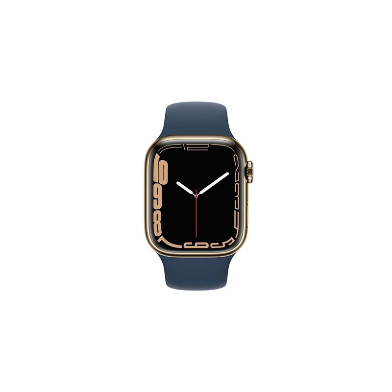 Apple Watch Series 7 GPS + Cellular, boîtier Acier Inoxydable Or 41mm avec Bracelet Bleu Abysse Apple Watch Series 7 GPS + Cellular, boîtier Acier Inoxydable Or 41mm avec Bracelet Bleu Abysse