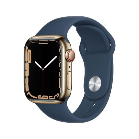 Apple Watch Series 7 GPS + Cellular, boîtier Acier Inoxydable Or 41mm avec Bracelet Bleu Abysse