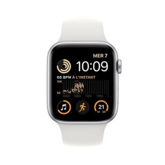 Apple Watch SE GPS + Cellular 2ème génération, boîtier Aluminium Argent 44mm avec Bracelet Sport Blanc