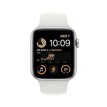 Apple Watch SE GPS + Cellular 2ème génération, boîtier Aluminium Argent 44mm avec Bracelet Sport Blanc