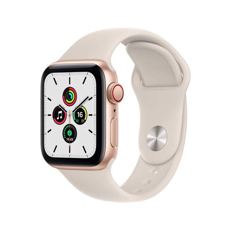Apple Watch SE GPS + Cellular, caja de aluminio dorado de 40 mm con correa deportiva blanca