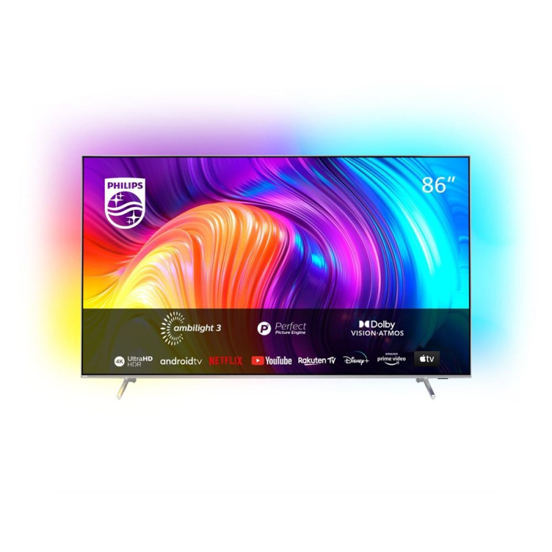 TV LED Philips Ambilight 86PUS8807/12 217 cm 4K UHD Android TV Argent clair 2022 TV LED Philips Ambilight 86PUS8807/12 217 cm 4K UHD Android TV Argent clair 2022