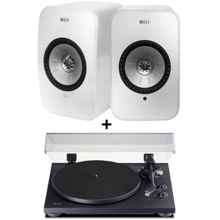 Altavoces Hifi activos conectados KEF LSX White se venden en pares + tocadiscos Bluetooth Teac TN-280BT-A3 Negro
