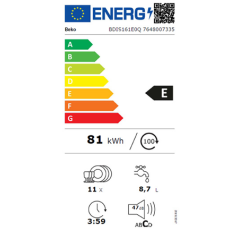 Lavavajillas BEKO Empotrado - BDIS161E0Q 45CM